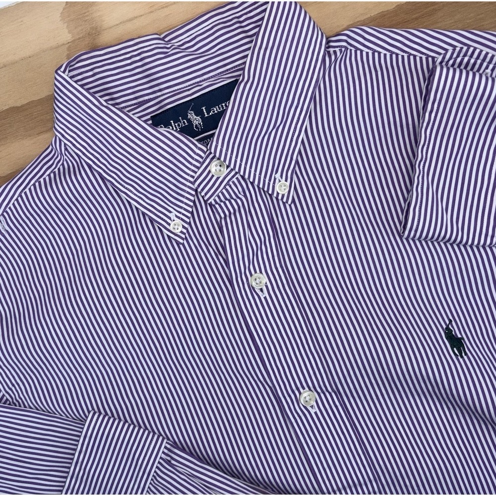 Polo Ralph Lauren Medium Custom Fit Long Sleeve Purple White Striped Button Down